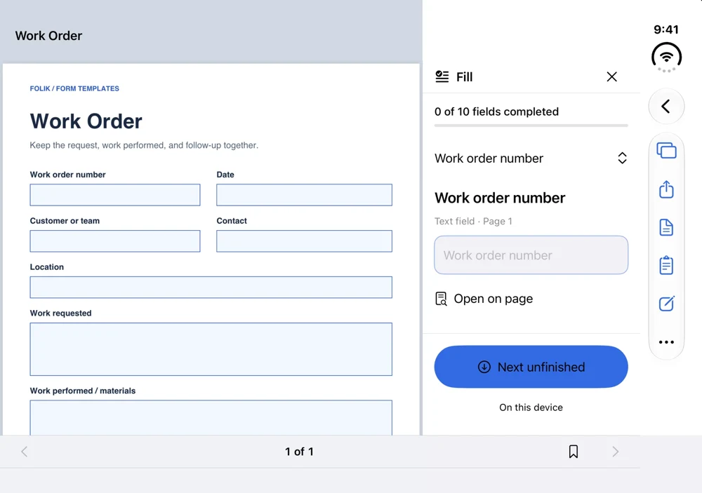 FolikPDF form-filling workspace